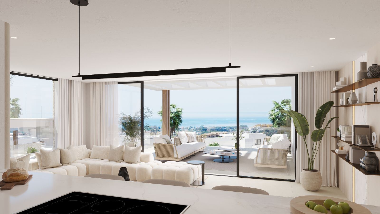 Lichte appartement met uitzicht op de oceaan en modern interieur